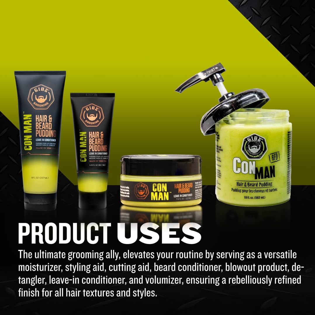 GIBS Con Man Hair & Beard Pudding - Leave In Conditioner - Curl Definer - Moisturizer