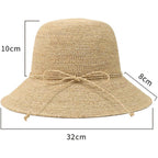 Women'S Raffia Straw Hat Summer Beach Bucket Hat Handmade Natural Raffia Woven Sun Hats Foldable Floppy Cap