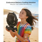 Portable Camping Fan With Lights, 20000Mah Rechargeable Battery Operated Fan, Battery Powered Outdoor Beach Tent With 4 Speeds & Hook, Personal Usb Table For Camping Accessories