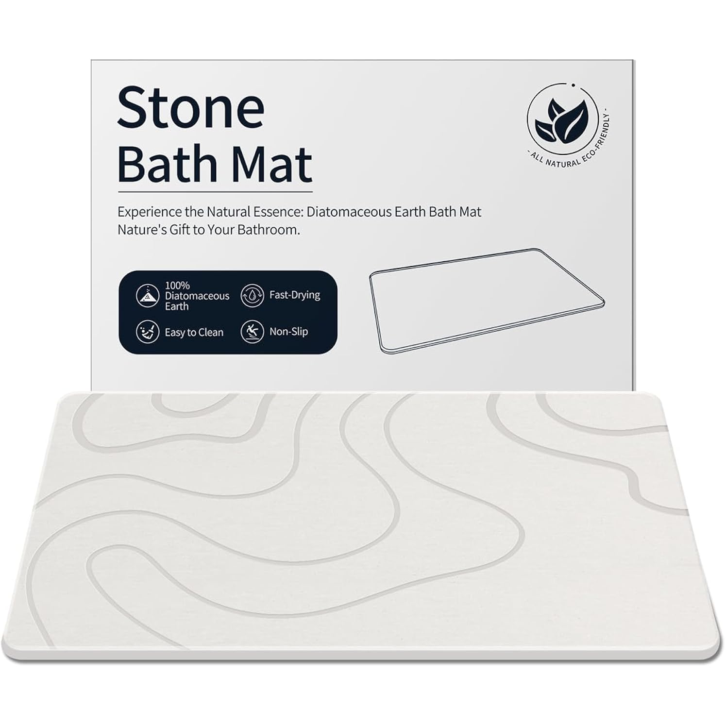 Stone Bath Mat Diatomaceous Earth Shower Mat Non-Slip Super Absorbent Diatomite Stone Mats For Bathroom Floor/Ktichen Cuonter Quick-Drying Easy To Clean (24''*16''White)