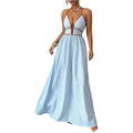 Floerns Women'S Striped Halter Maxi Dress Backless Smocked Beach Vacation Boho Dress
