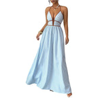 Floerns Women'S Striped Halter Maxi Dress Backless Smocked Beach Vacation Boho Dress