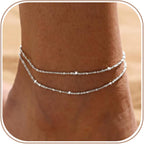 LEXODY Silver/Gold Anklets for Women, Sterling Silver Evil Eye Ankle Bracelets for Women Trendy Dainty Waterproof Anklets Set Adjustable Layered Anklet Bracelets for Women Silver Jewelry Gift