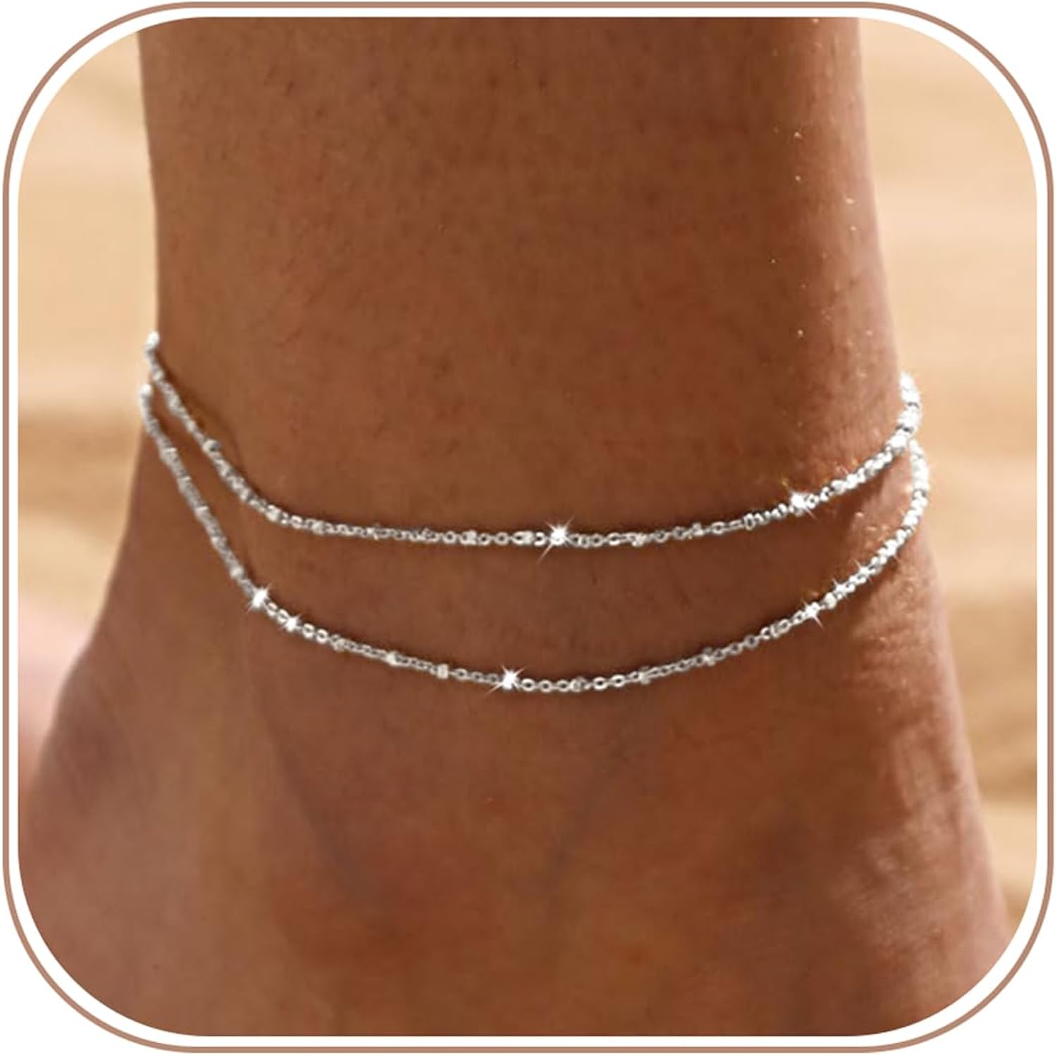 LEXODY Silver/Gold Anklets for Women, Sterling Silver Evil Eye Ankle Bracelets for Women Trendy Dainty Waterproof Anklets Set Adjustable Layered Anklet Bracelets for Women Silver Jewelry Gift