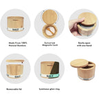 Salt Cellar Bamboo Salt Container With Lid & Spoon For Countertop