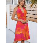 Wkior Womens Sundress Summer Beach Vacation Sleeveless Halter Neck A-Line 2026 Boho Floral Midi Dress With Pockets