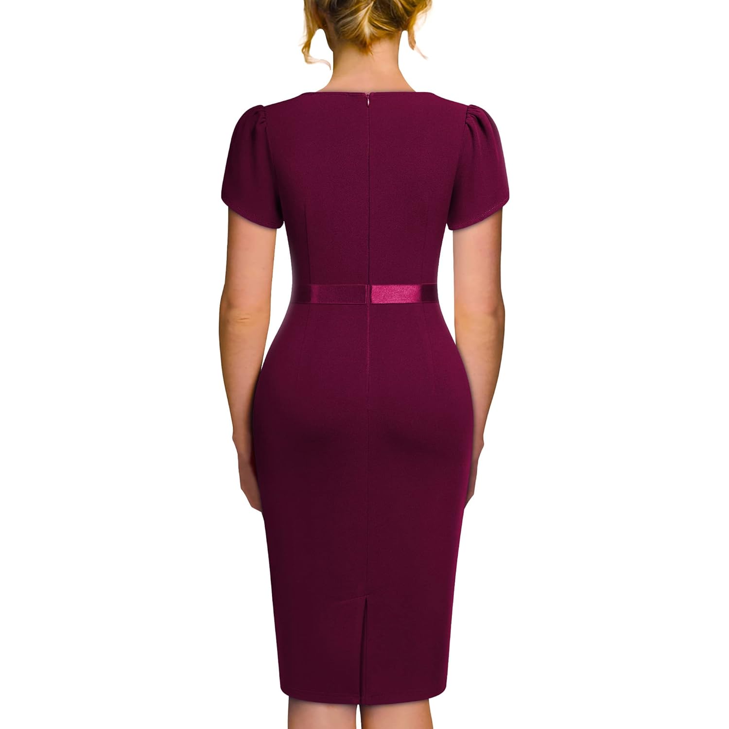 Women's Elegant Puff Sleeves Keyhole Neck Cocktail Party Pencil Dress