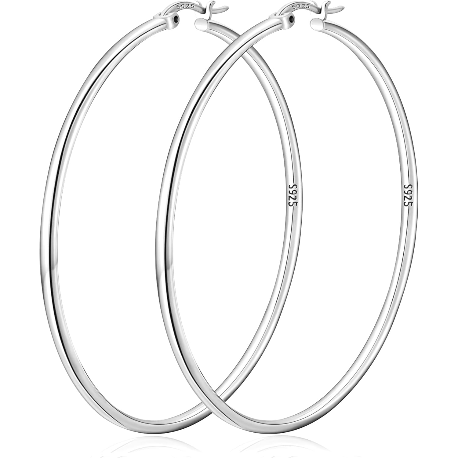 2mm Thin Large S925 Sterling Silver Hoop Earrings for Women Hypoallergenic Big Hoop Non Tarnish Earrings Lightweight 20/30/40/50/60/70mm