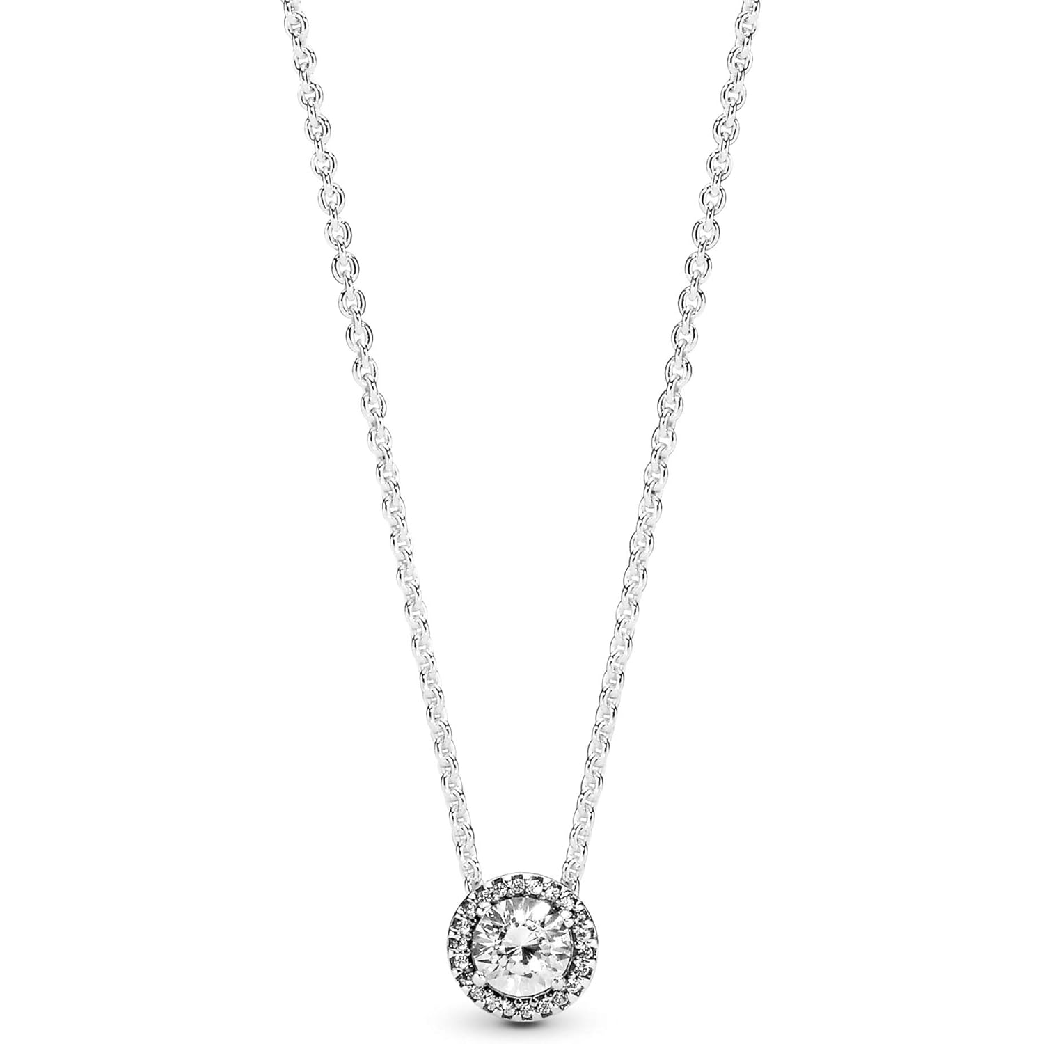 PANDORA Round Sparkle Halo Necklace - Adjustable Necklace with Lobster Clasp - Gift for Her - Sterling Silver & Cubic Zirconia - With Gift Box - 17.7"