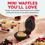 Dash Mini Waffle Maker- Mini Machine For Creative Homemade Treats - Nonstick Iron With Unique Print Design - Stylish Waffle Machine - Red Heart