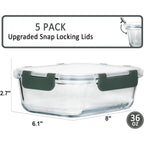 M MCIRCO [5-Packs, 36 Oz Glass Meal Prep Containers with Snap Locking Lids Glass Food Containers,Airtight Lunch Container,Microwave, Oven, Freezer and Dishwasher (4.5 Cup)