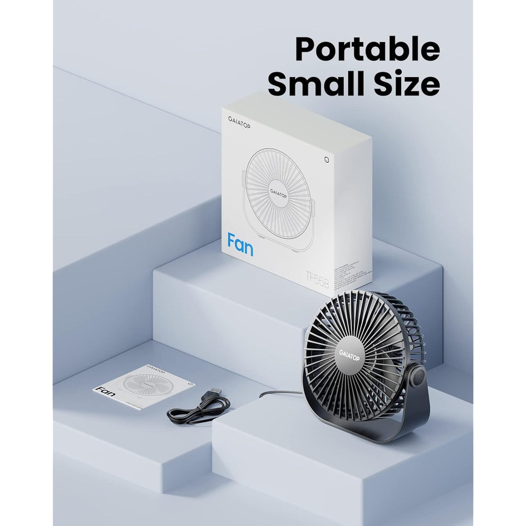 Gaiatop Usb Desk Fan, 3 Speeds Strong Airflow, 5.5 Inch Portable 90° Rotate Quiet Cooling, Small Personal Table Fans For Bedroom Home Office Travel Black