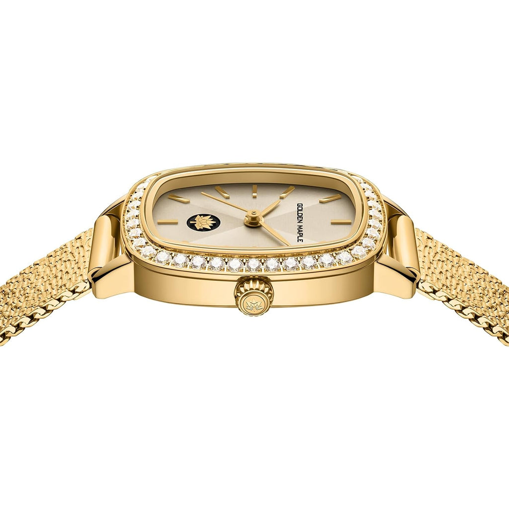 Golden Maple Watches For Women, Dainty Gold Watch With Small Stainless Steel Case, Quartz Movement And Water Resistant, Adjustable Mesh Band