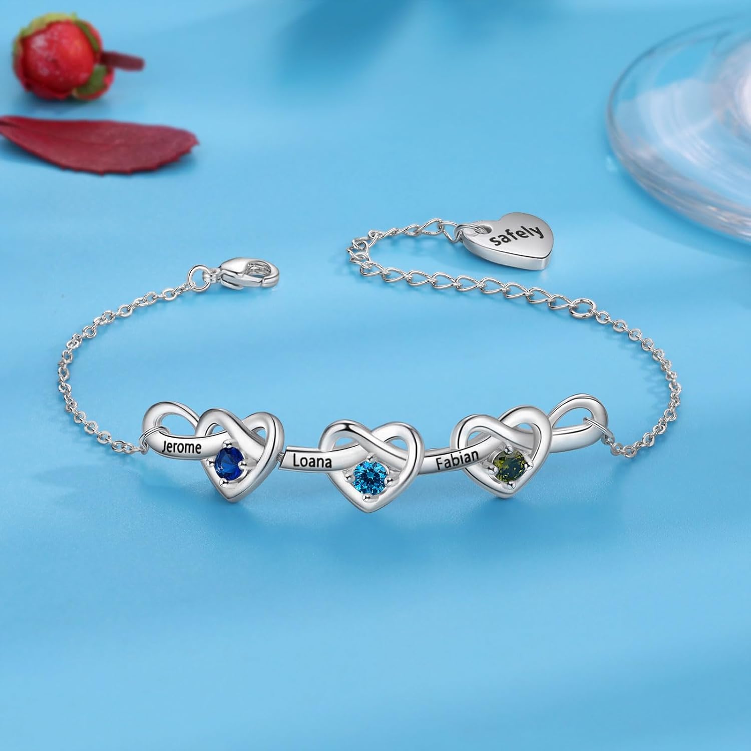 Nameinhea Personalized Name Birthstone Bracelet for Women – Mothers Bracelet with Birthstones, Mother's Day, Christmas, Birthday Gifts for Mom Grandma Wife