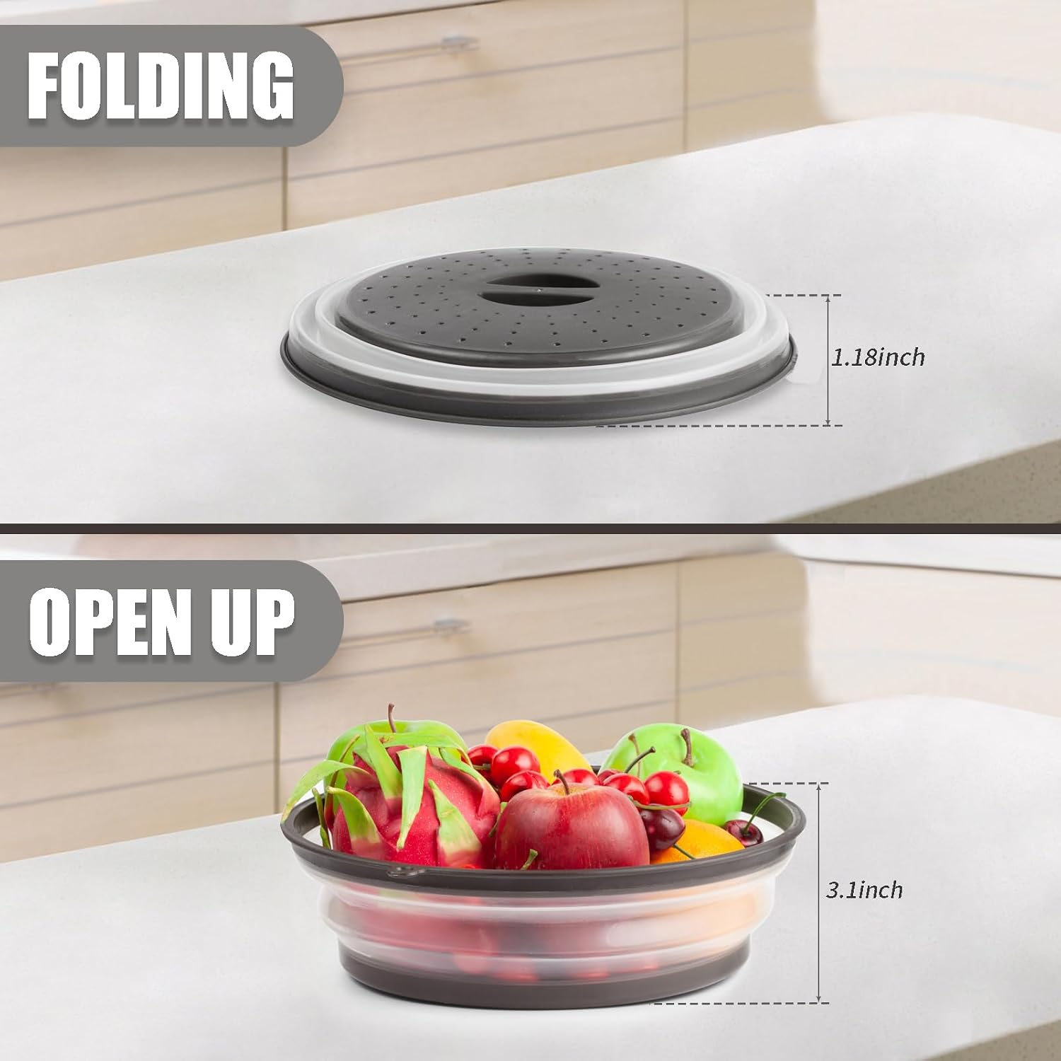 Microwave Splatter Cover & Silicone Mat – Collapsible, Vented, Reusable Food Guard And Plate Cover With Heat-Resistant Trivet For Pots, Pans, And Kitchen Counter, Black