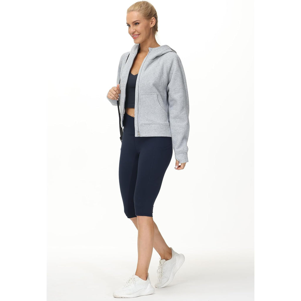 The Gym People Women'S Full-Zip Up Hoodies Jacket Fleece Workout Crop Tops Sweatshirts With Pockets Thumb Hole