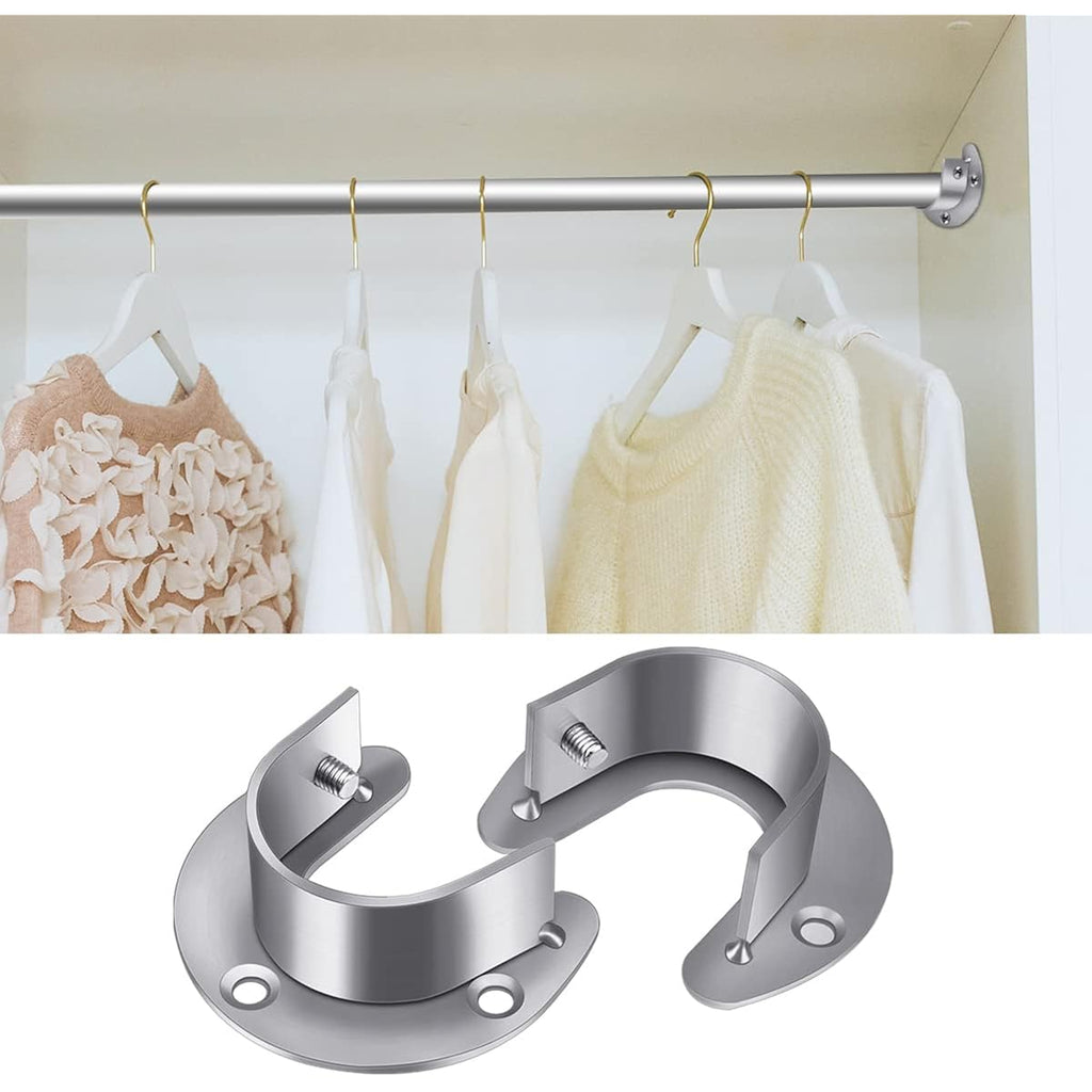 4 Packs Stainless Steel Wardrobe Bracket U-Shaped Rod Socket Flange 1-1/4" Diameter Heavy Duty Closet Rod Brackets End Supports For Closet Rod With Screws (Silver)