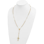 Handcrafted Real Gold Crucifix Necklace with 4mm Beaded Chain Featuring Virgin Mary Centerpiece and Polished Cross Pendant for Men and Women Spiritual Catholic Christian Jewelry Devotion Wear