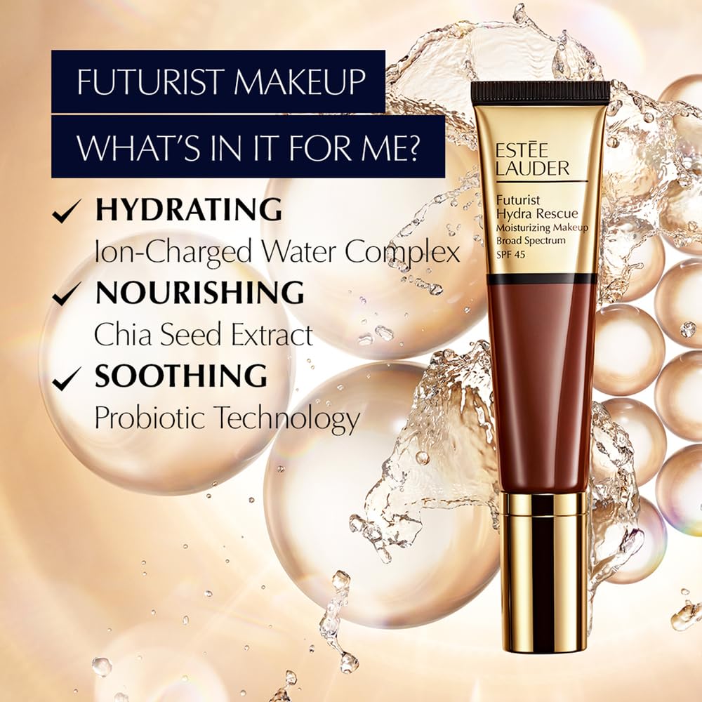 Estée Lauder Futurist Hydra Rescue Moisturizing Foundation Makeup SPF 45 for a 12-Hour Glow, 1.2 Fl Oz