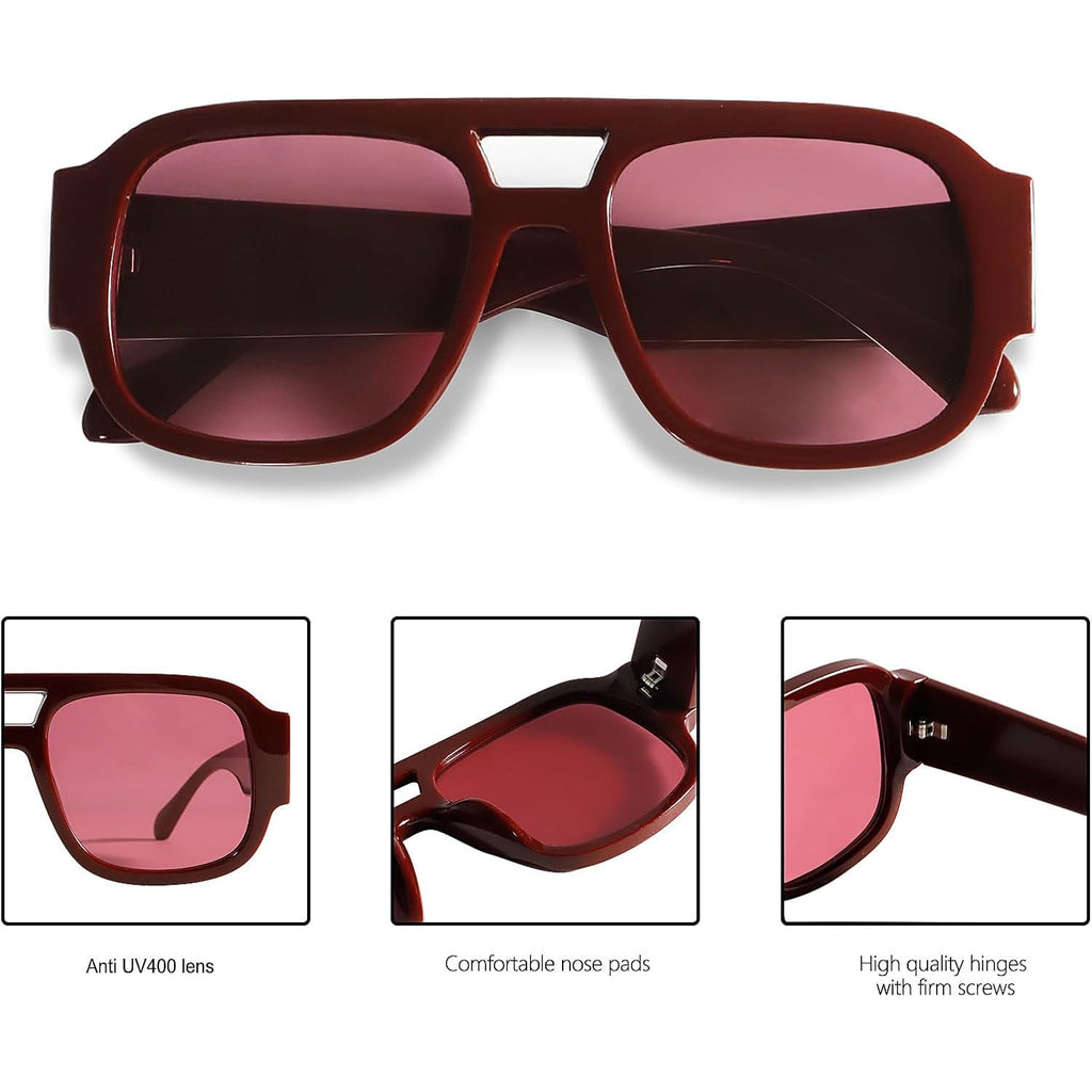 Tya Retro Oversized Aviator Sunglasses For Women Men 2026 Square Double Bridge Trendy Sun Glasses Uv400