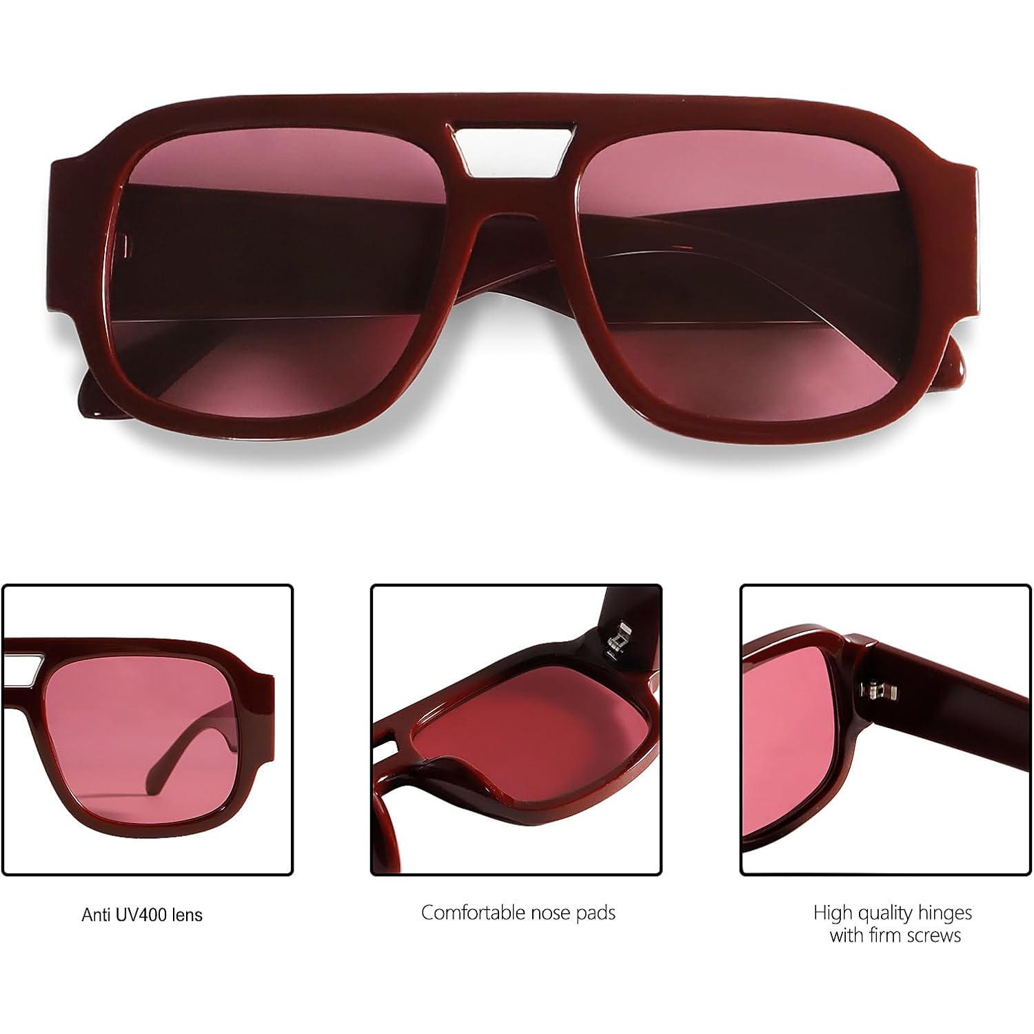 Tya Retro Oversized Aviator Sunglasses For Women Men 2026 Square Double Bridge Trendy Sun Glasses Uv400