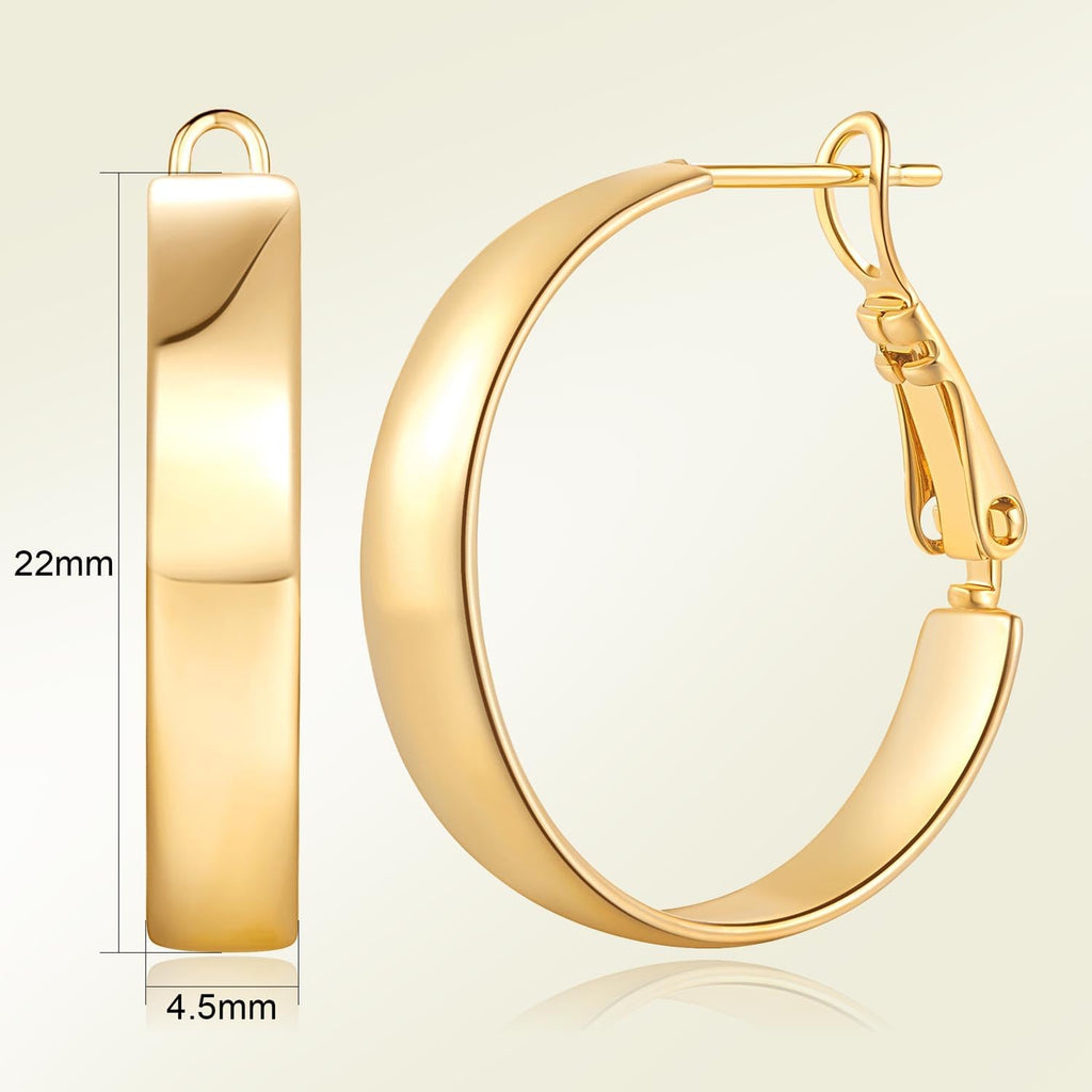 Hoop Earrings 14K Gold Hoop Earrings for Women Square-edge Gold Earring Hoops Paddle Back Women’s Hoops Earring Birthday Gifts 22mm