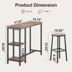 Qsun 3-Piece Bar Table Set For 2 | Bar Height Table With Stools & 2 Storage Shelves, Small Bar Table Set With Glass Rack, Small Kitchen Table For Dining Room