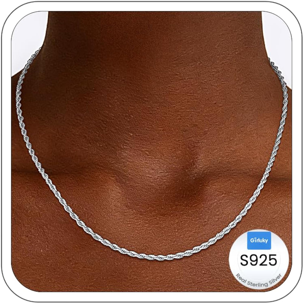 2mm Rope Chain 925 Sterling Silver Chain Necklace for Women, 14K Gold Plated Chains for Women Durable & Smooth Women's Chains Necklace, 16 18 20 22 24 26 Inch