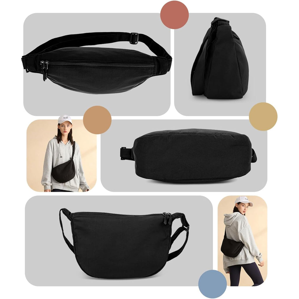 Crossbody Crescent Bag For Women Men Trendy, Crescent Sling Bag With Adjustable Strap, 2 Zippers Lightweight
