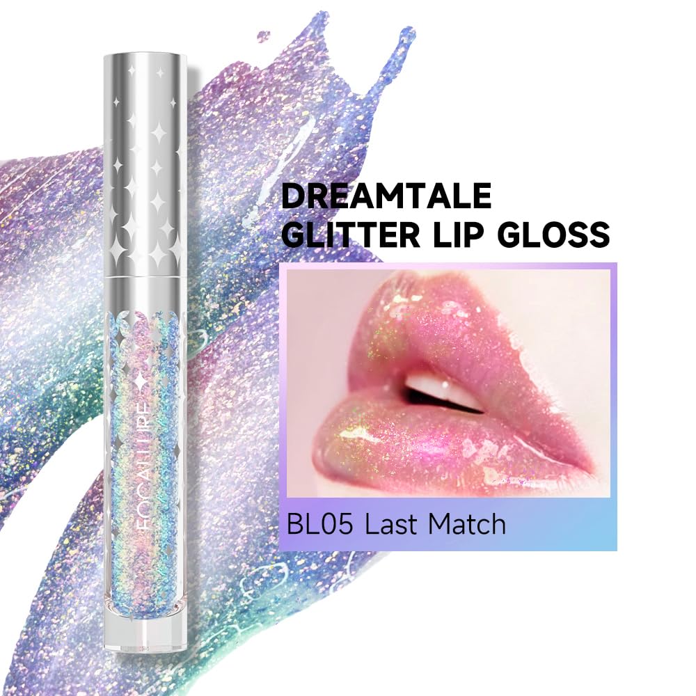Focallure Glitter Liquid Lipstick, Hydrating Moisturizing Lip Gloss For Women, Sparkly Shimmer Lip Makeup, Smooth Lightweight Long Lasting Glitter Lip Color, Last Match