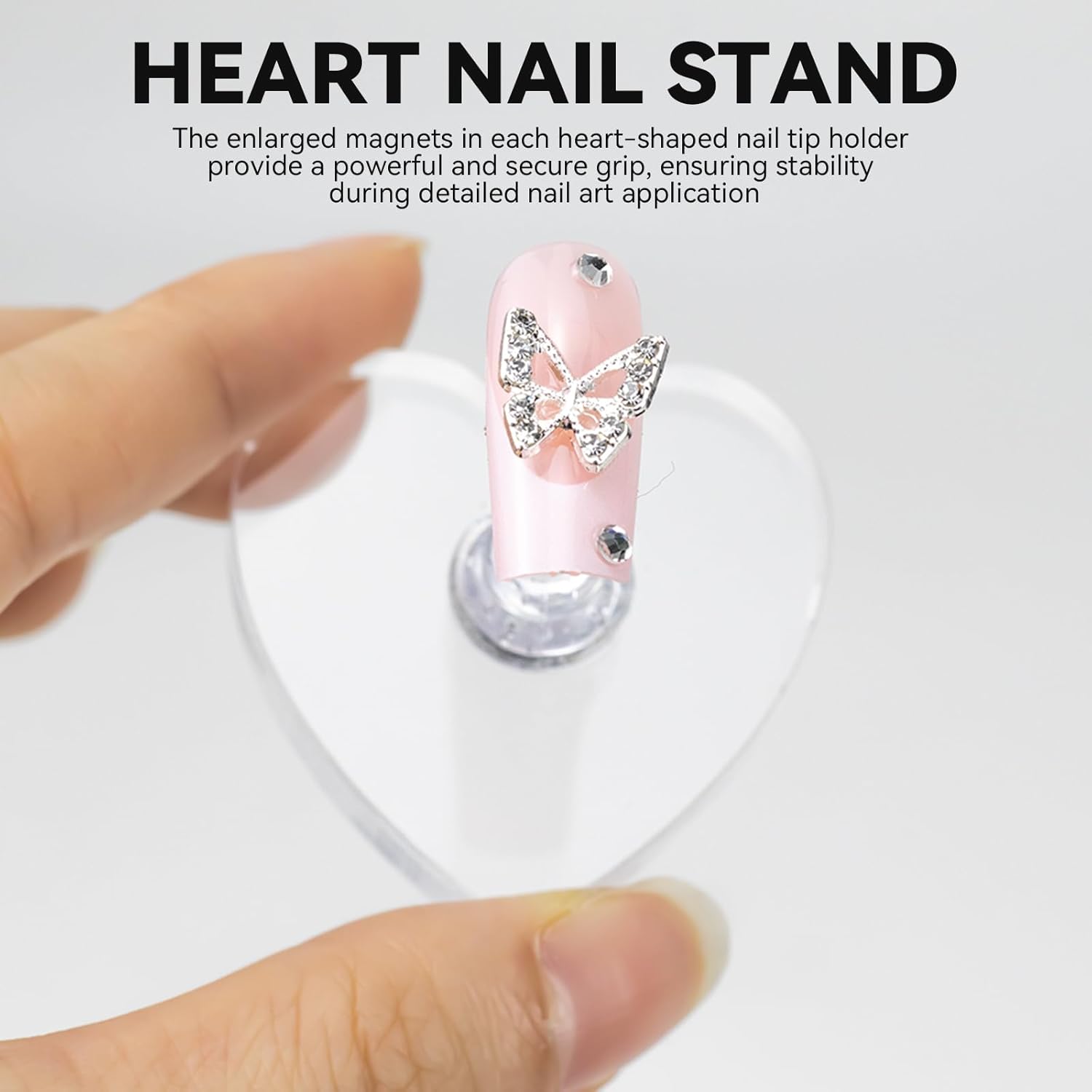 Nail Stands for Press On Nails Painting Display Practice, Powerful Magnetic Nail Tip Holders for Diy Design, Heart Nail Art Stand with 200 PCS Double-Sided Tapes Home Salon Use (Silver)