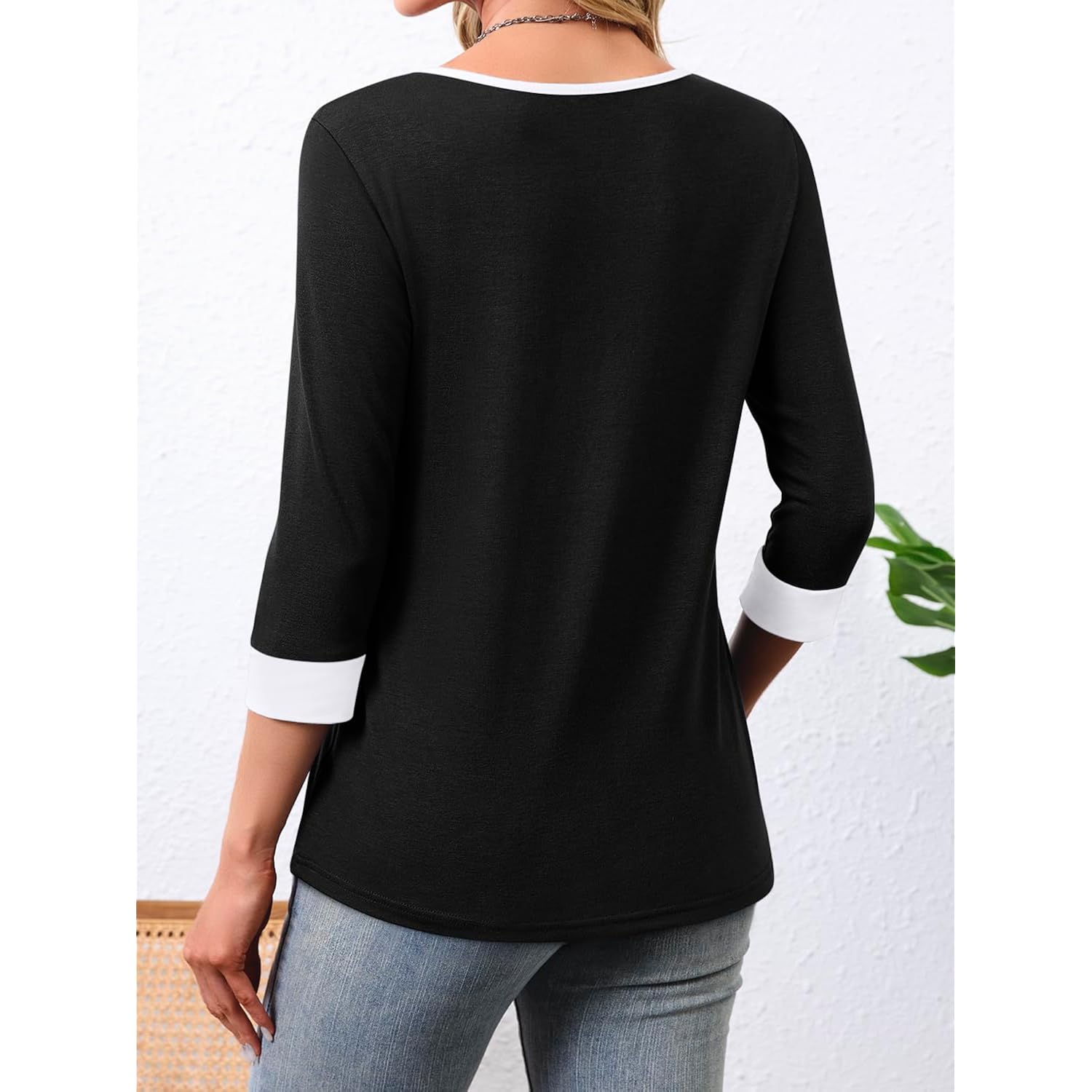 3/4 Length Sleeve Womens Tops Dressy Casual Blouses for Women V Neck Trendy T Shirts Dress Shirts Work Tops