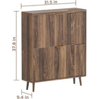 Shoe Cabinet Storage, Modern Freestanding Organizer with 2 Flip Drawers, Narrow Shoe Rack for Entryway, Walnut