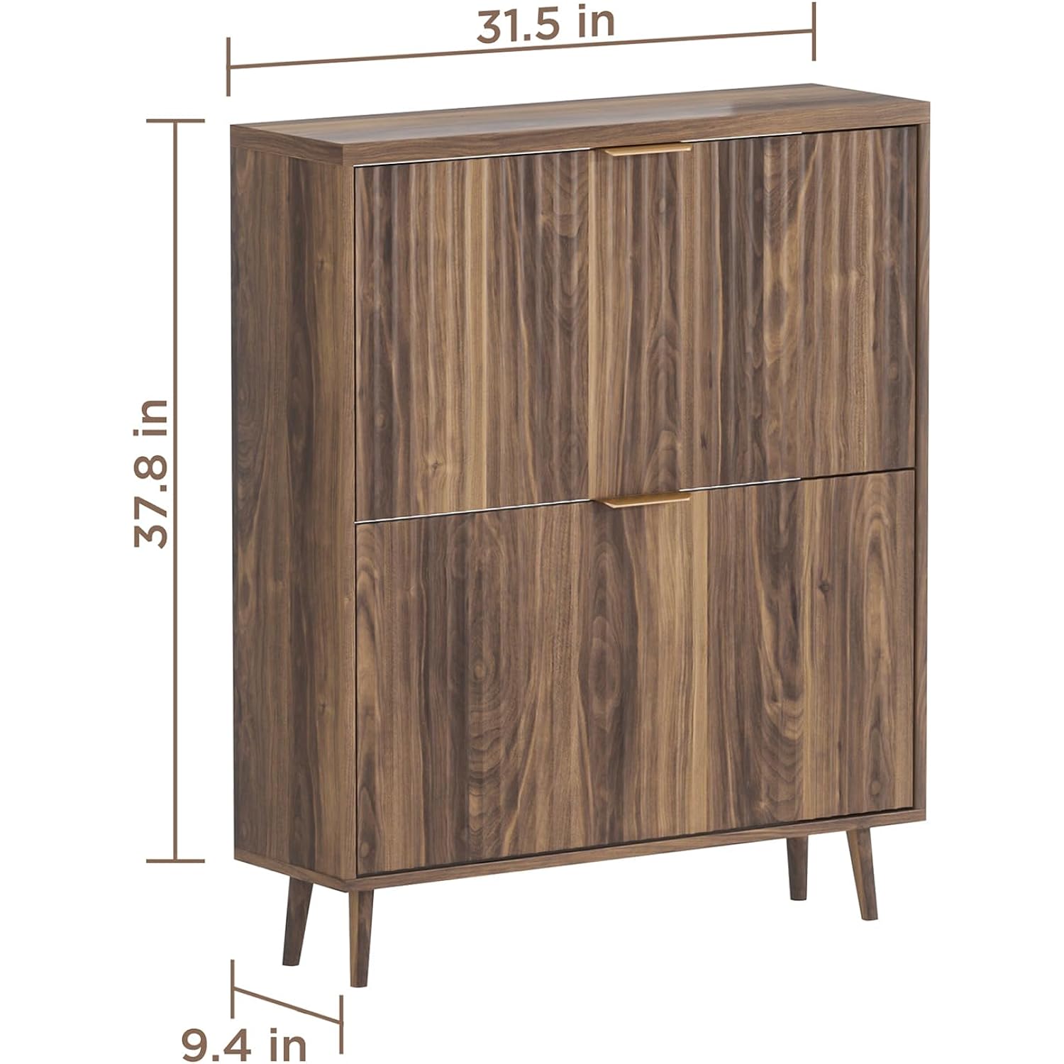 Shoe Cabinet Storage, Modern Freestanding Organizer with 2 Flip Drawers, Narrow Shoe Rack for Entryway, Walnut