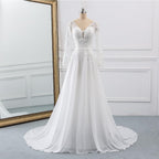Findlovewedding Wedding Dresses For Bride With Lace Appliques Chiffon A Line Women Dress Long Sleeves Beach Bride Dress