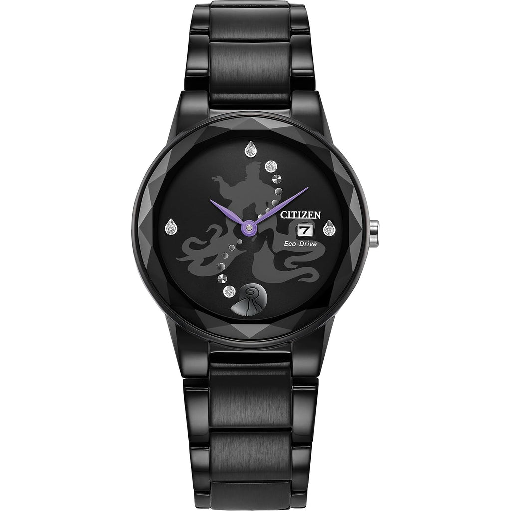 Citizen Women'S Eco-Drive Disney Villian Ursula Crystal Watch And Pin Gift Set In Black Ion Plated Watch, Black Dial (Model: Ga1075-68W)