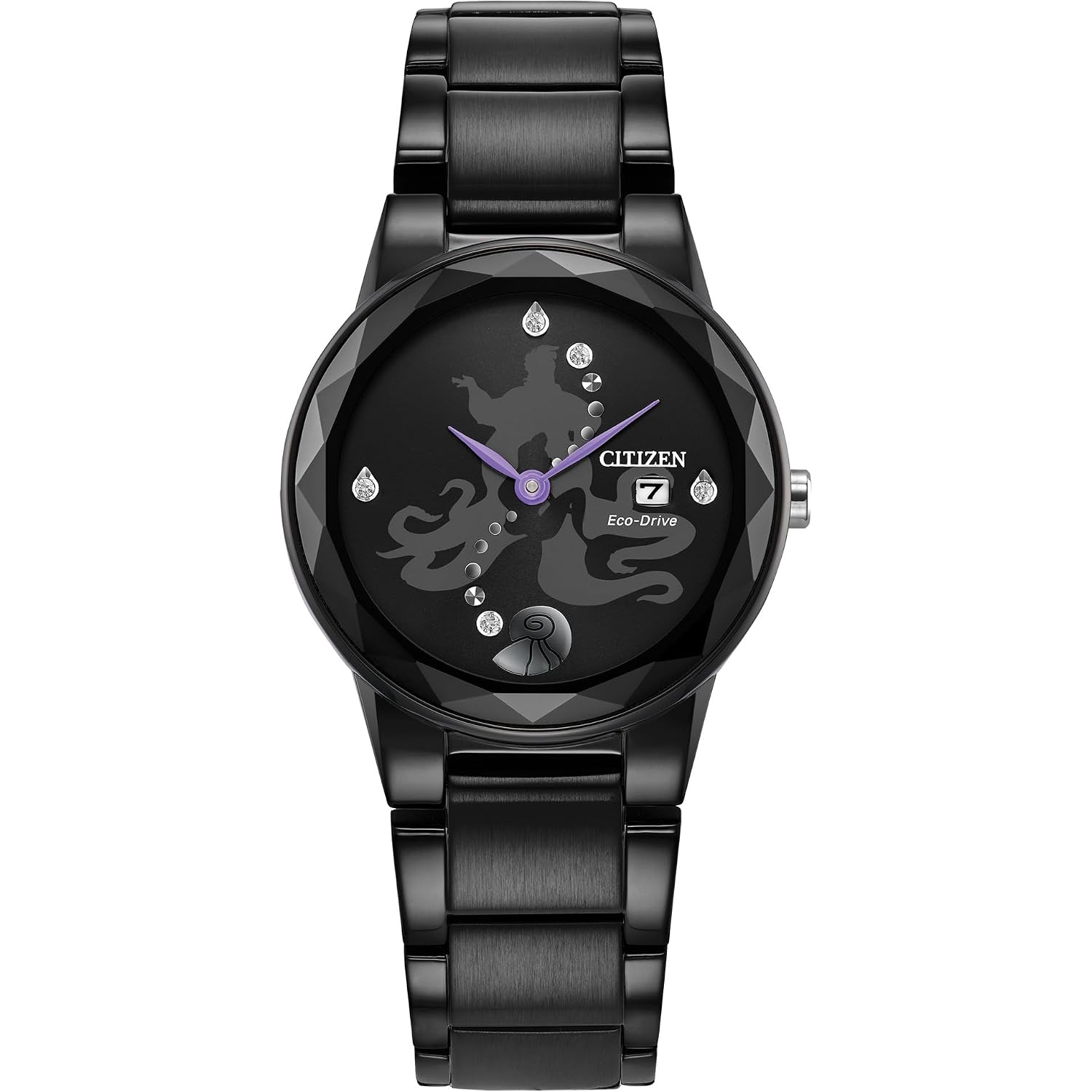 Citizen Women'S Eco-Drive Disney Villian Ursula Crystal Watch And Pin Gift Set In Black Ion Plated Watch, Black Dial (Model: Ga1075-68W)