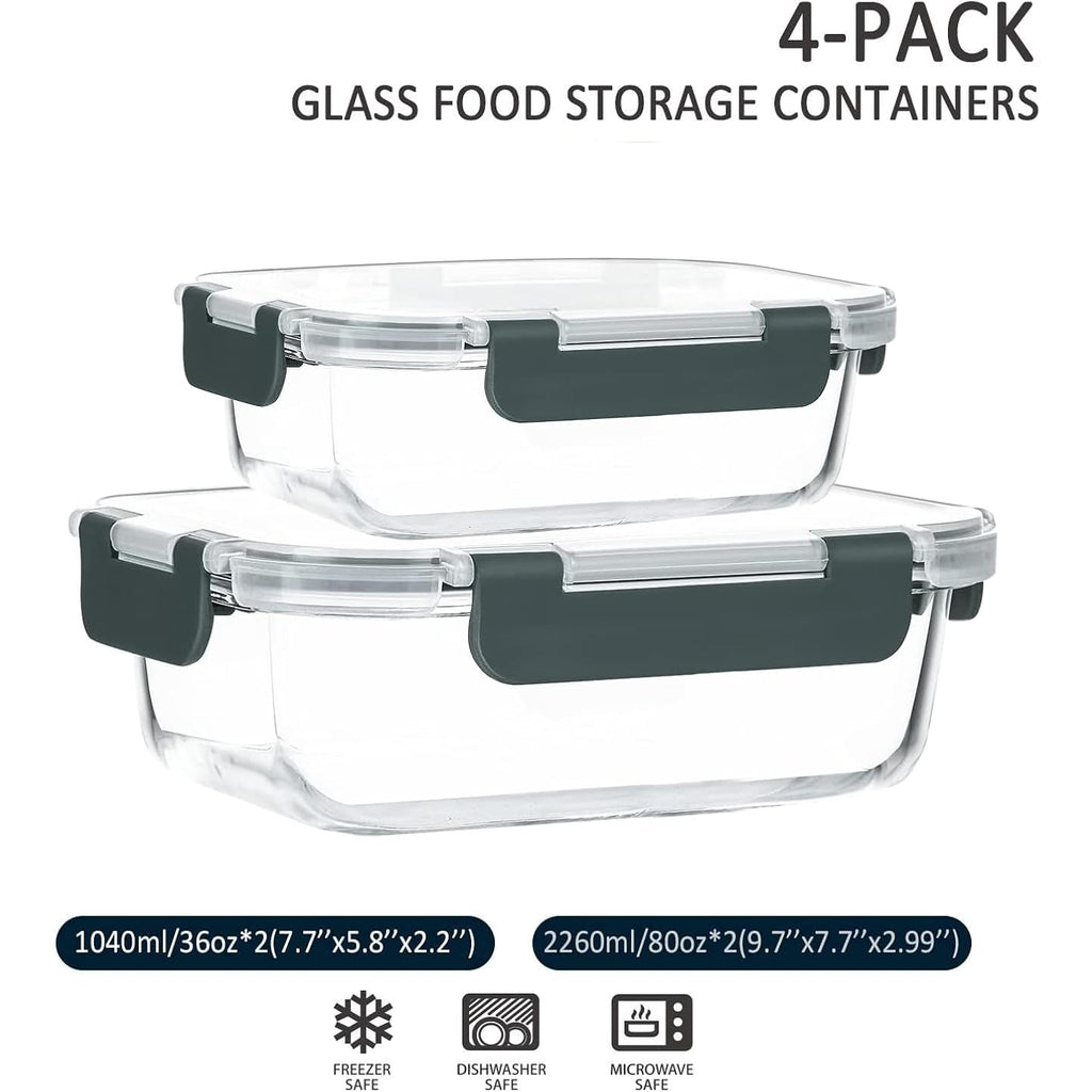 M Mcirco [80 Oz & 36 Oz Extra Large Glass Food Storage/Baking Containers Set With Lids, 2 Pack 80 Oz(10 Cup)&2 Pack 36 Oz (4.5 Cup) Airtight Glass Container,Microwave,Oven,Freezer And Dishwasher