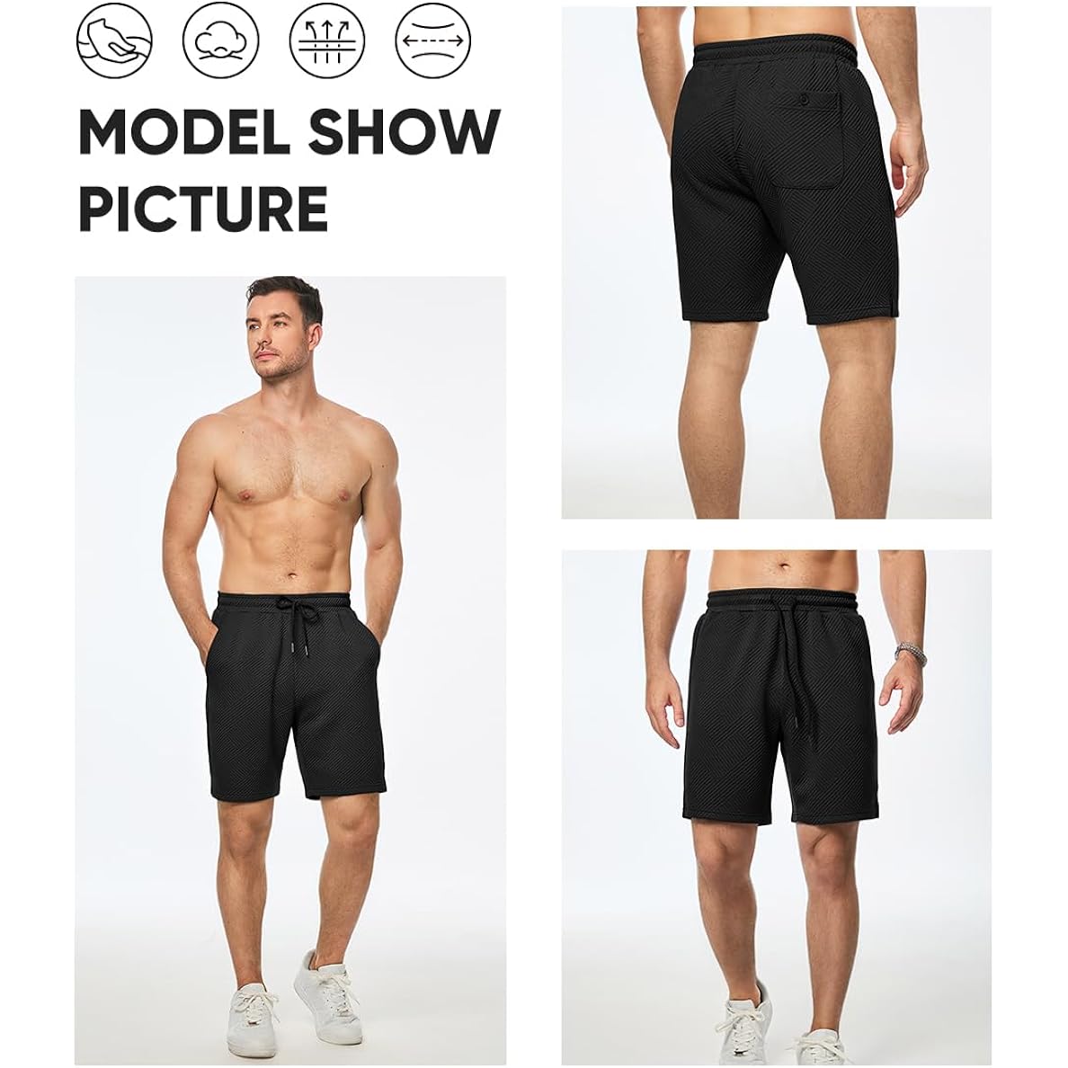 Jmierr Mens Casual 7" Shorts Summer Drawstring Elastic Waist Beach Sweat Shorts Texture With Pockets