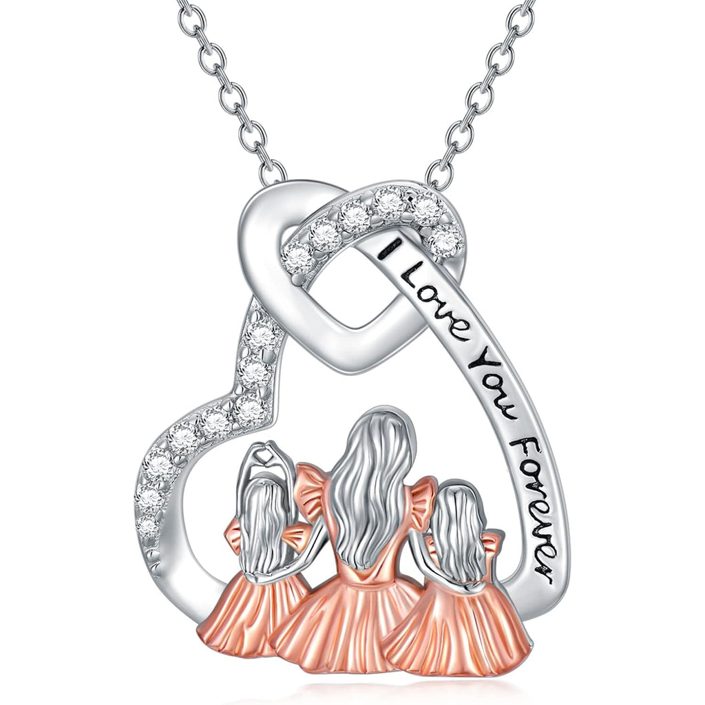 Dorunmo Mother and 1/2/3 Daughters/Son Necklace 925 Sterling Silver Mom Necklace Sisters Jewelry Heart Pendant Christmas Jewelry for Women