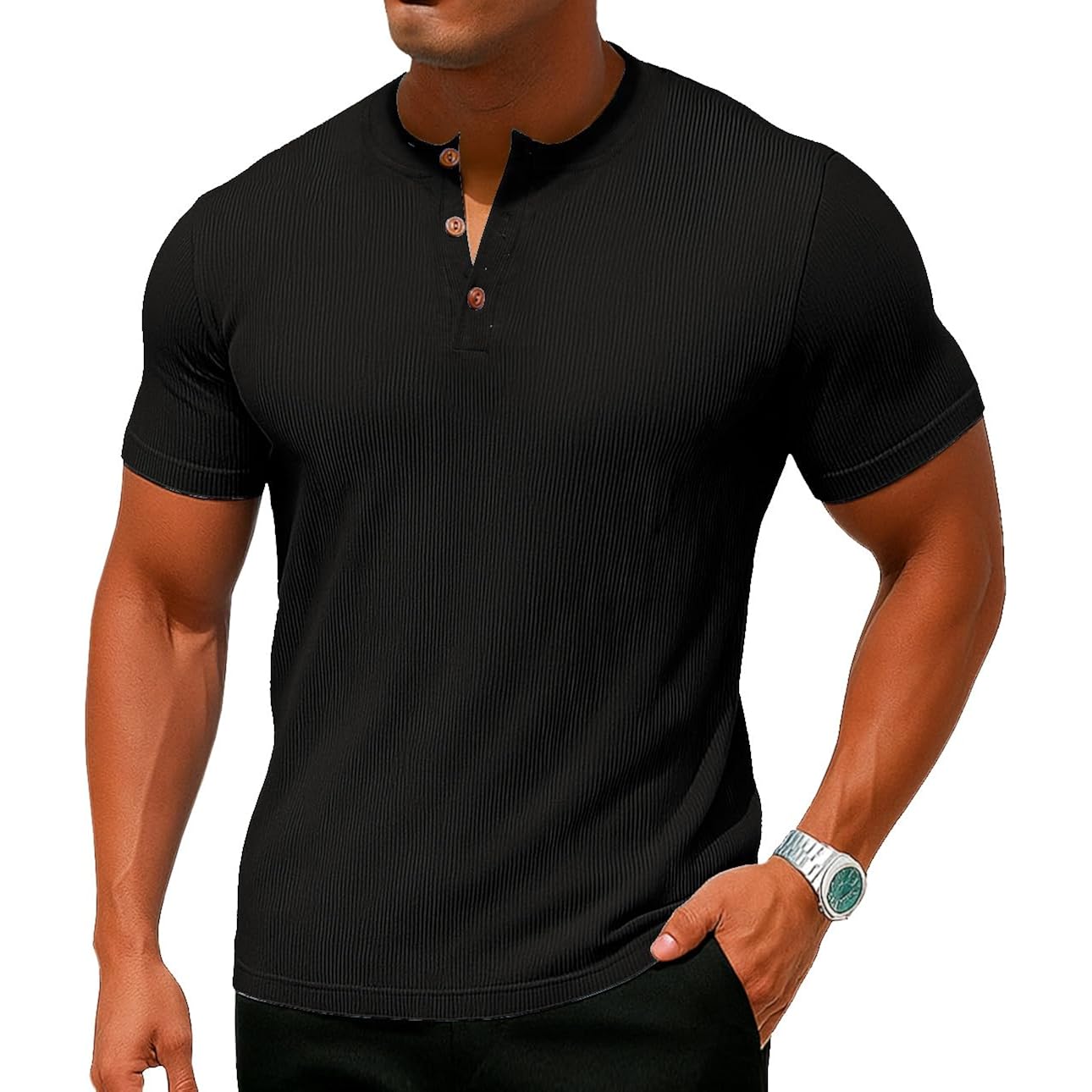 Sailwind Mens Muscle Henley Shirts Lightweight Workout T-Shirt Gym Tee Athletic Short Sleeve With Button