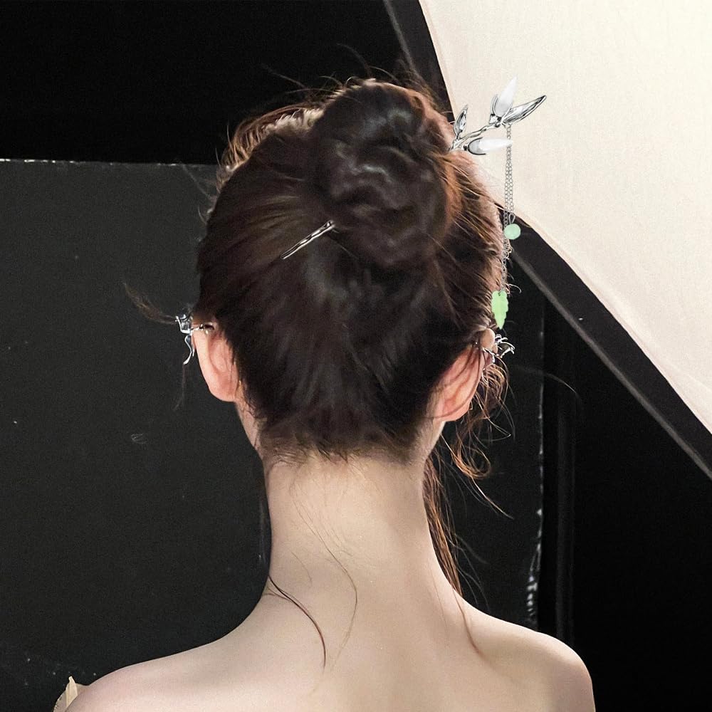 6Pcs Star Moon Hair Sticks For Buns Long Hair Chinese Hanfu Asian Vintage Hair Chopsticks Metal Silver Hair Bun Updo Holders Long Hairpins For Women Girls