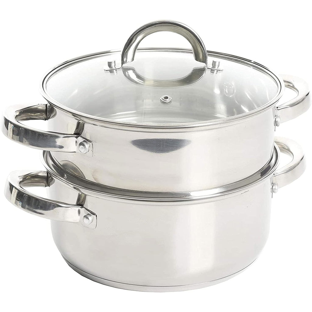 Oster Dutch Oven with Steamer Basket 3-Quart - Sangerfield Stainless Steel, Stovetop Steamer for Vegetables, Rice & Tamales, Dishwasher Safe
