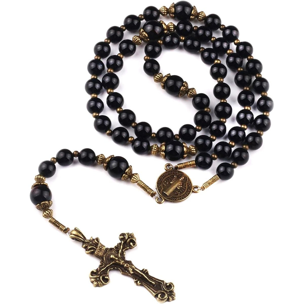Catholic Heirlooms St. Benedict Medal Black Onyx Stone Rosary