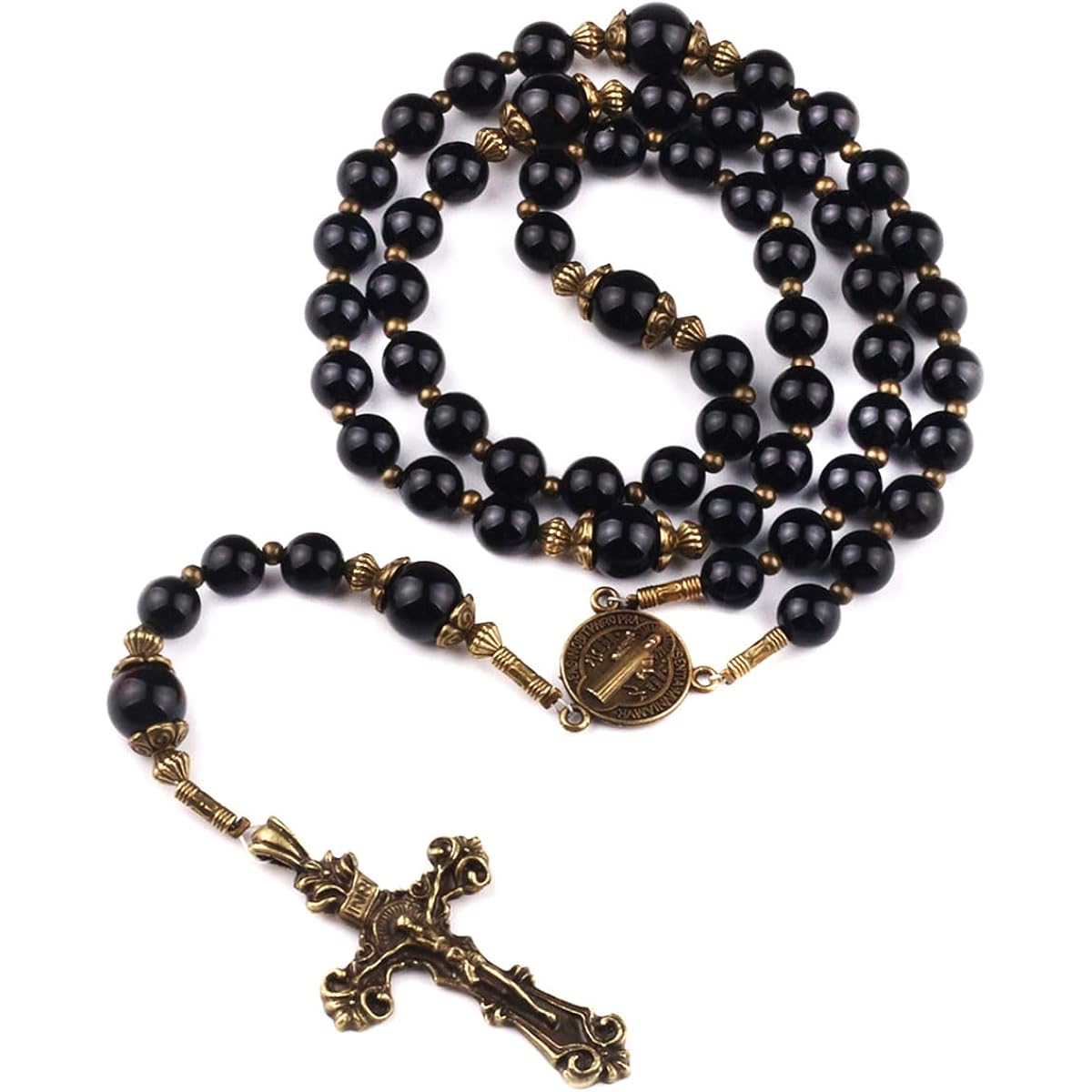 Catholic Heirlooms St. Benedict Medal Black Onyx Stone Rosary