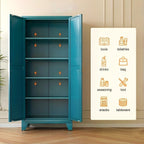 71" Tall Metal Storage Cabinet With 2 Doors And 4 Adjustable Shelves, 5-Tier Kitchen Pantry Storage Cabinet For Kitchen, Living Room, Dining Room And Office, Blue