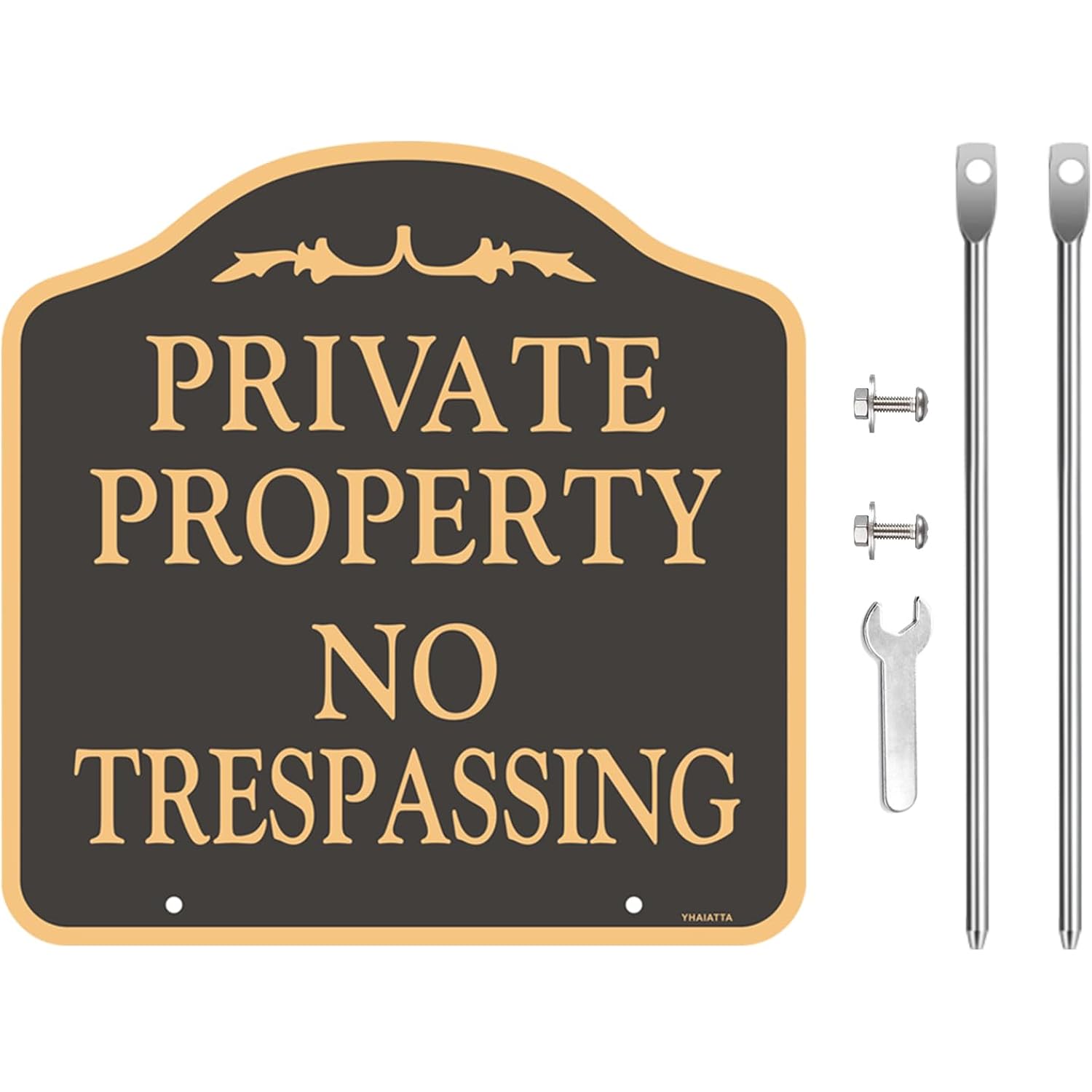 2 Pack Large No Trespassing Signs Private Property | Metal, Aluminum, Includes Metal Yard Stakes For Easy Installation, 12X12 Inches
