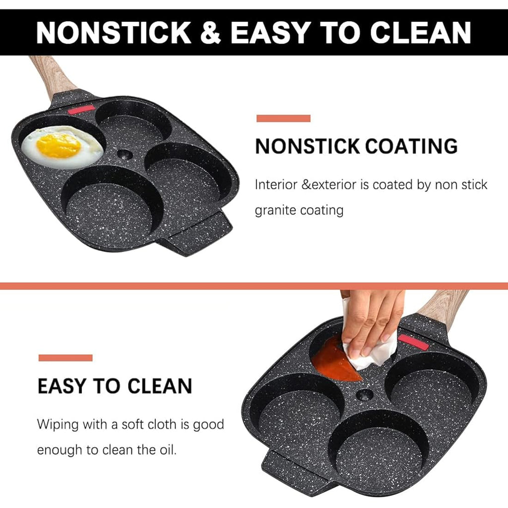 Fried Egg Pan, Egg Frying Pan With Lid Nonstick 4 Cups Pancake Pan Aluminium Alloy Cooker For Breakfast, Induction Compatible Black