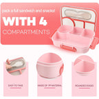 Bento Box For Adults,4 Compartments Lunch Box, Snack Containers Reusable Lunch Containers Drop-Proof, Dishwasher Safe & Made With Bpa-Free Materials, Pink