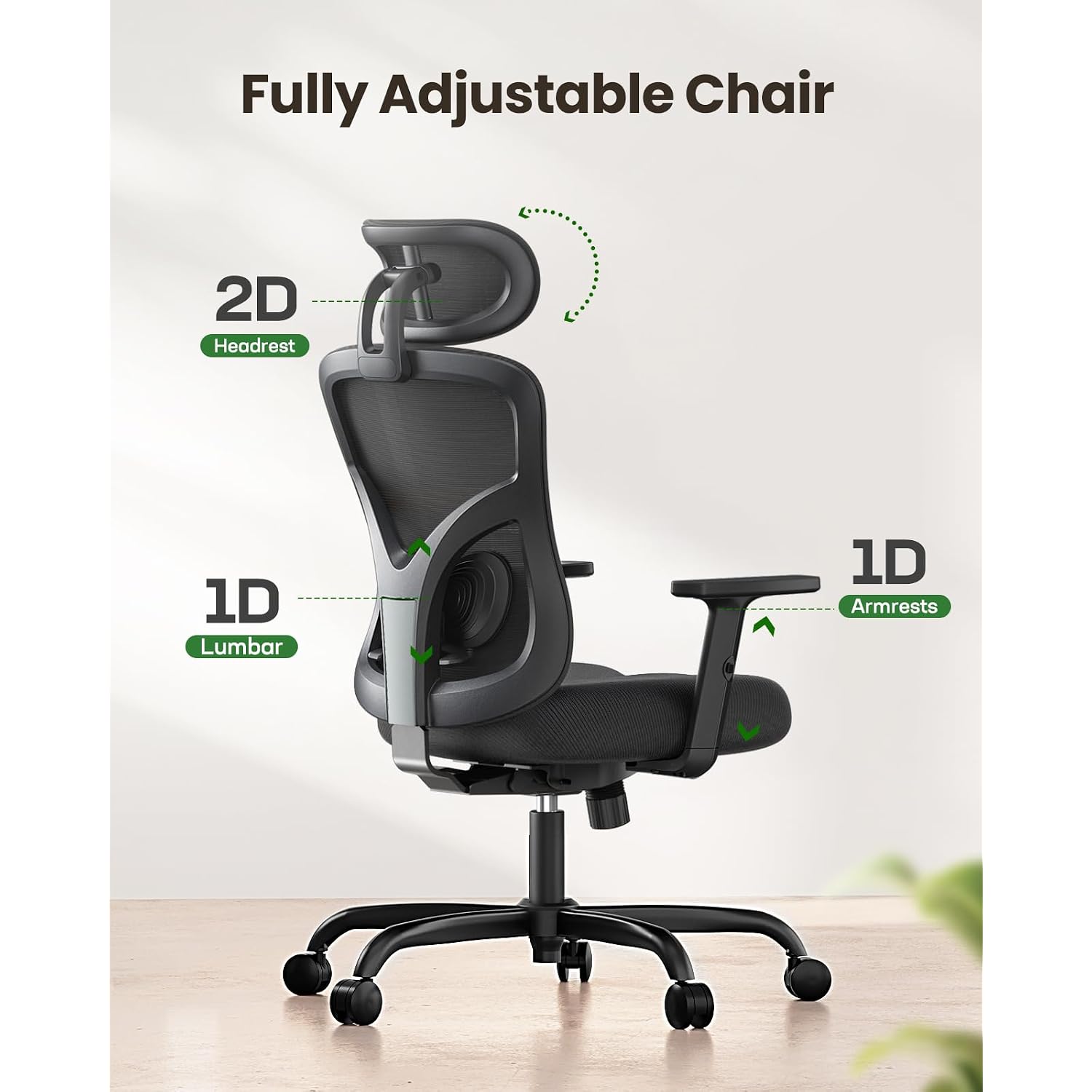 Marsail Ergonomic Office Chair Ergonomic Gaming Chair With Lumbar Support, 2D Headrest, Adjustable Armrests, Contoured Seat Cushion, Computer Desk Chair With Wheels For Home And Office
